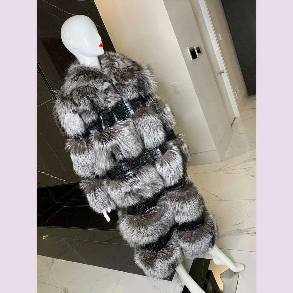 RR2831 Two Ways Wear Long Faux Fur Coats Women Stand Fur Collar Long Sleeve Fake Fox Fur Winter Jackets Women Waist Zipper