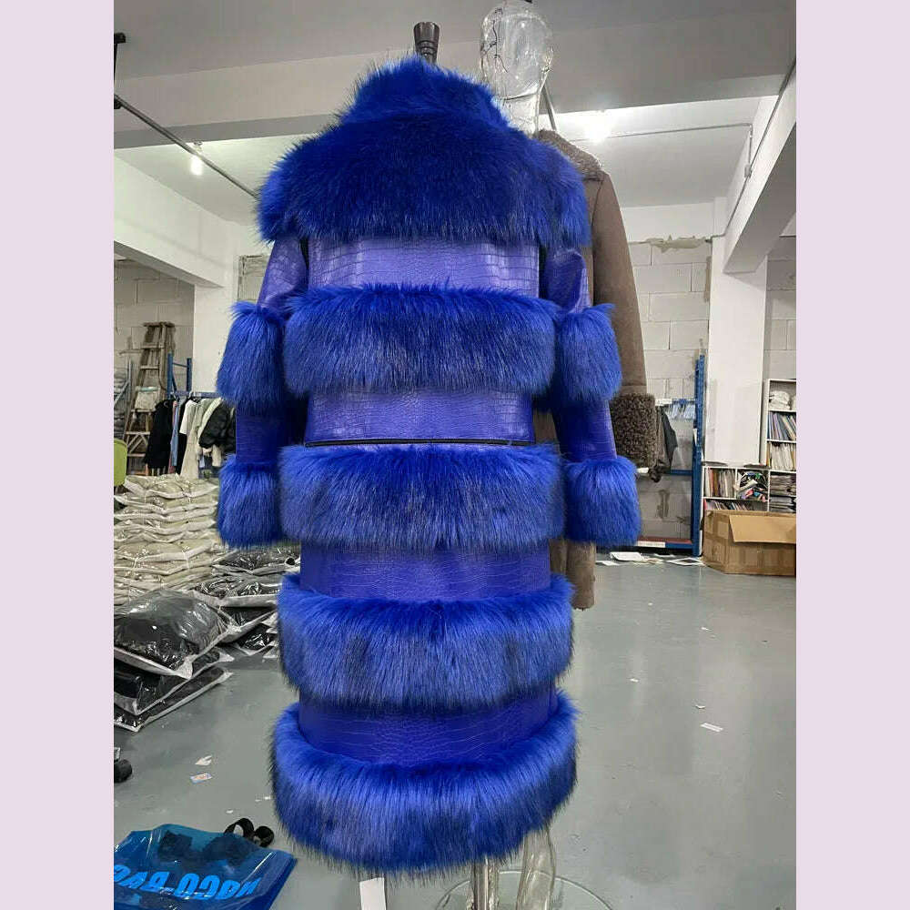 RR2831 Two Ways Wear Long Faux Fur Coats Women Stand Fur Collar Long Sleeve Fake Fox Fur Winter Jackets Women Waist Zipper