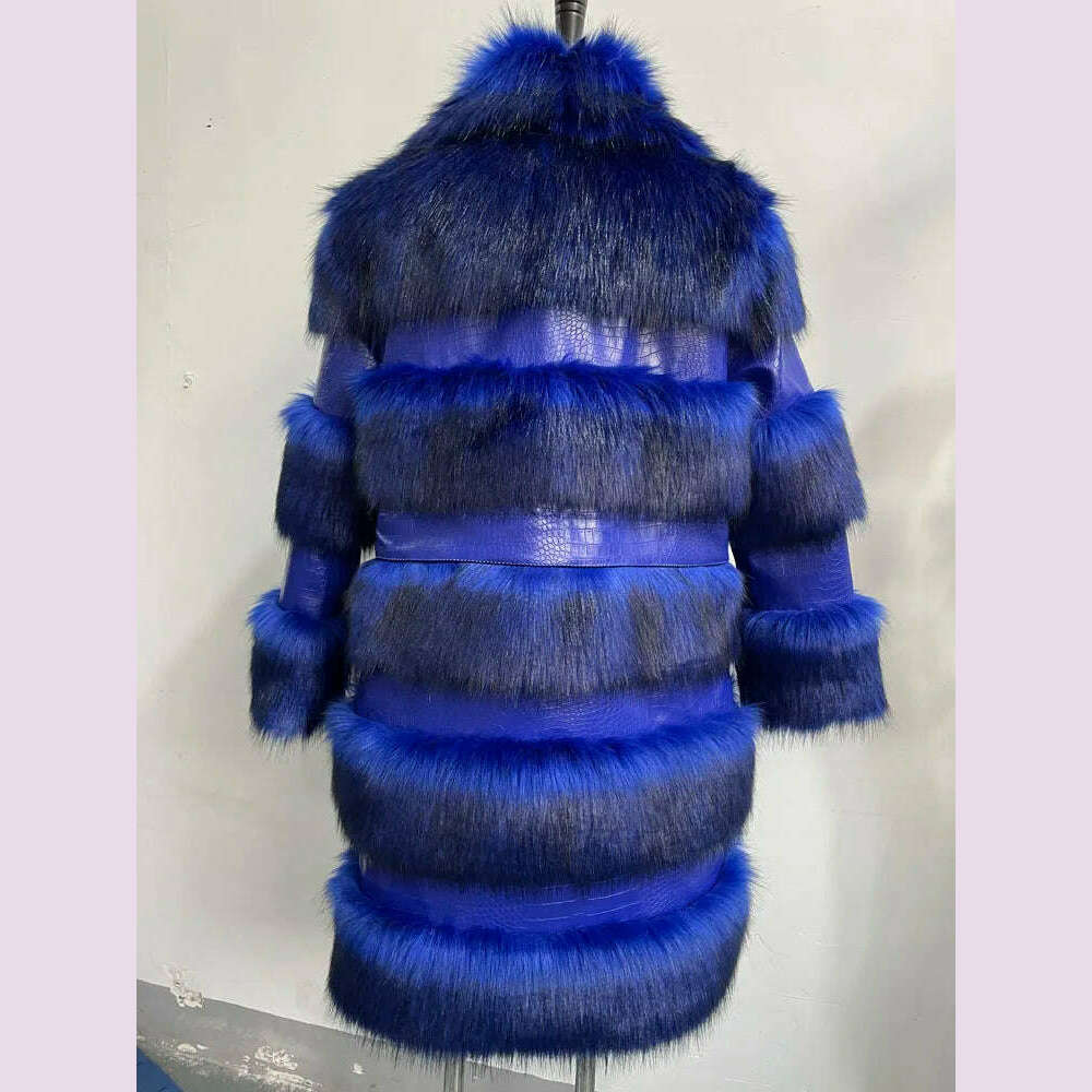 RR2831 Two Ways Wear Long Faux Fur Coats Women Stand Fur Collar Long Sleeve Fake Fox Fur Winter Jackets Women Waist Zipper