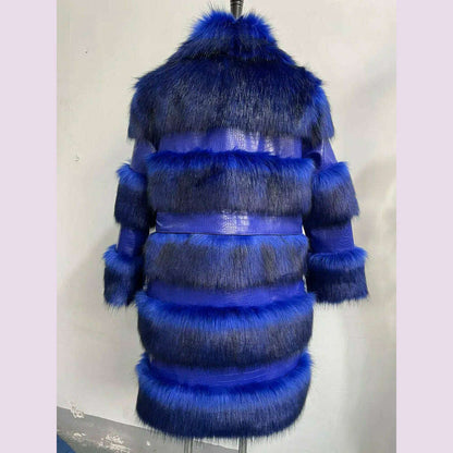 RR2831 Two Ways Wear Long Faux Fur Coats Women Stand Fur Collar Long Sleeve Fake Fox Fur Winter Jackets Women Waist Zipper