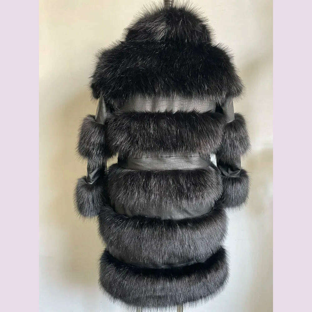 RR2831 Two Ways Wear Long Faux Fur Coats Women Stand Fur Collar Long Sleeve Fake Fox Fur Winter Jackets Women Waist Zipper