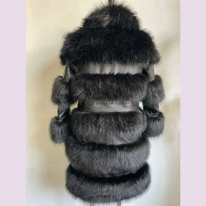 RR2831 Two Ways Wear Long Faux Fur Coats Women Stand Fur Collar Long Sleeve Fake Fox Fur Winter Jackets Women Waist Zipper
