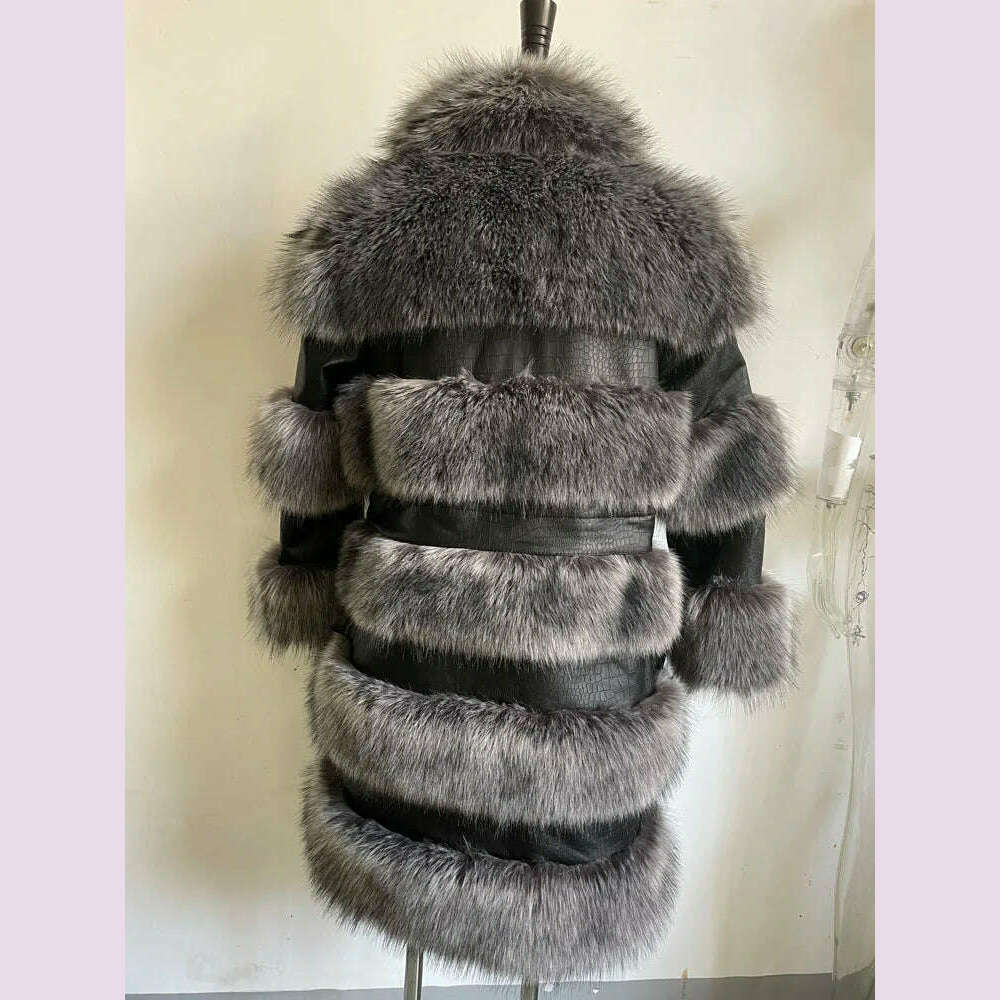 RR2831 Two Ways Wear Long Faux Fur Coats Women Stand Fur Collar Long Sleeve Fake Fox Fur Winter Jackets Women Waist Zipper