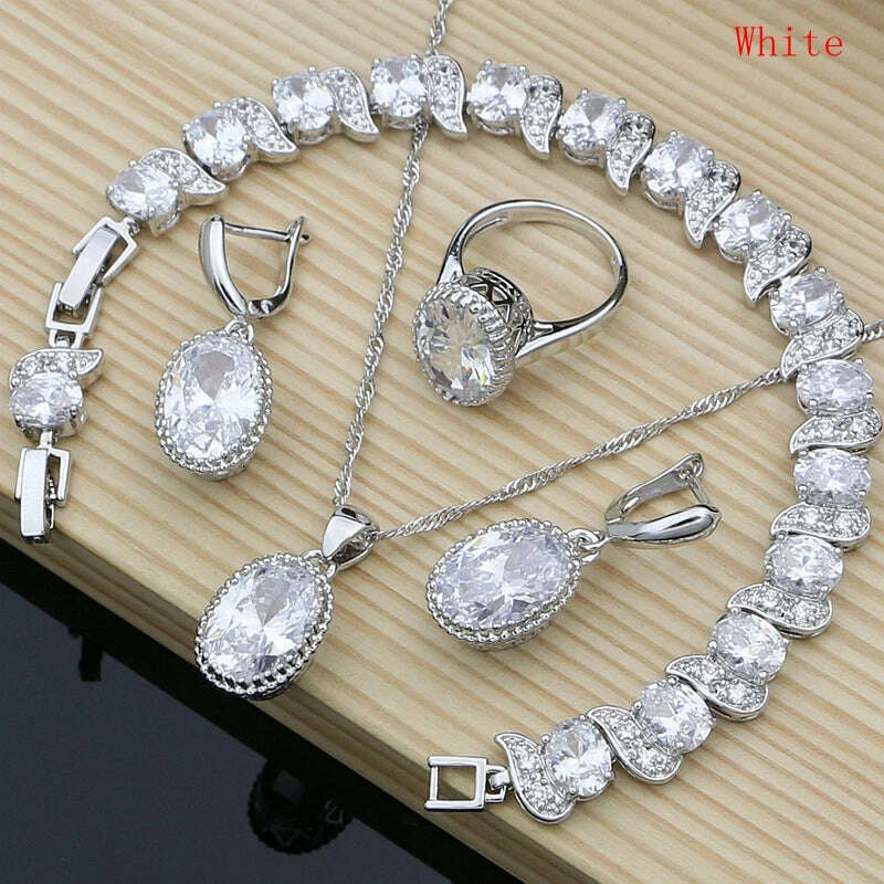 Ruby Red 925 Silver Jewelry Set Birthstone Jewelry Women Earrings/Pendant/Necklace/Rings/Bracelet Festival Valentine's Day Gift