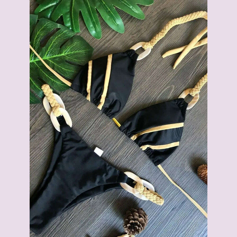 RUOTONGSEPT Black Bandeau Bikini Set Swimwear Women Push Up Biquini Sexy Thong Bikinis Patchwork Swimsuit Backless Bathingsuit