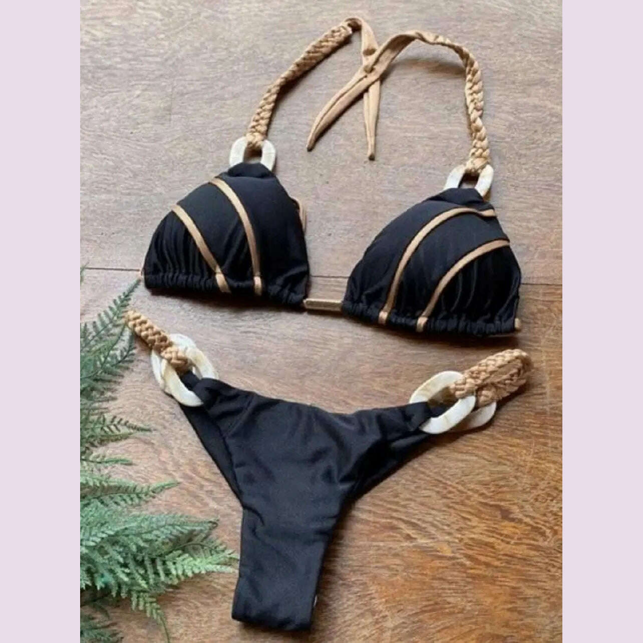 RUOTONGSEPT Black Bandeau Bikini Set Swimwear Women Push Up Biquini Sexy Thong Bikinis Patchwork Swimsuit Backless Bathingsuit