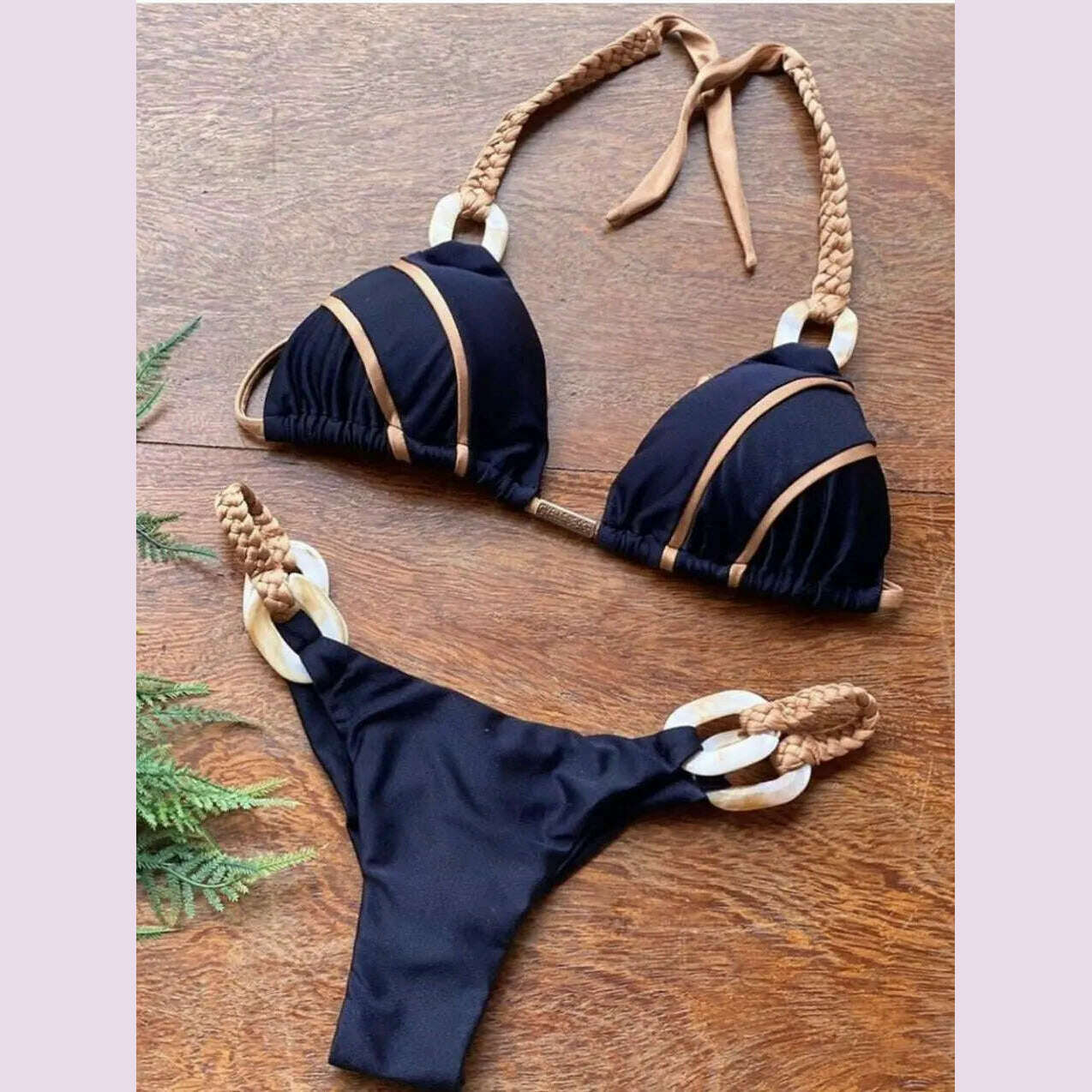 RUOTONGSEPT Black Bandeau Bikini Set Swimwear Women Push Up Biquini Sexy Thong Bikinis Patchwork Swimsuit Backless Bathingsuit