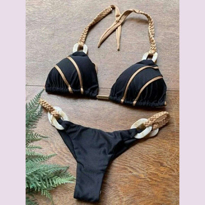 RUOTONGSEPT Black Bandeau Bikini Set Swimwear Women Push Up Biquini Sexy Thong Bikinis Patchwork Swimsuit Backless Bathingsuit