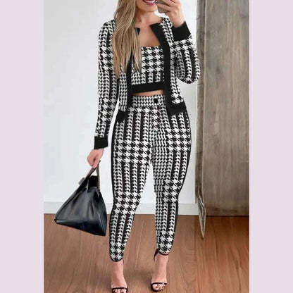 Sets Outifits Women 2024 Spring Autumn 3 Piece Set Plaid Print Crop Top & Pants Set With Coat Fashion Casual Elegant Female Set