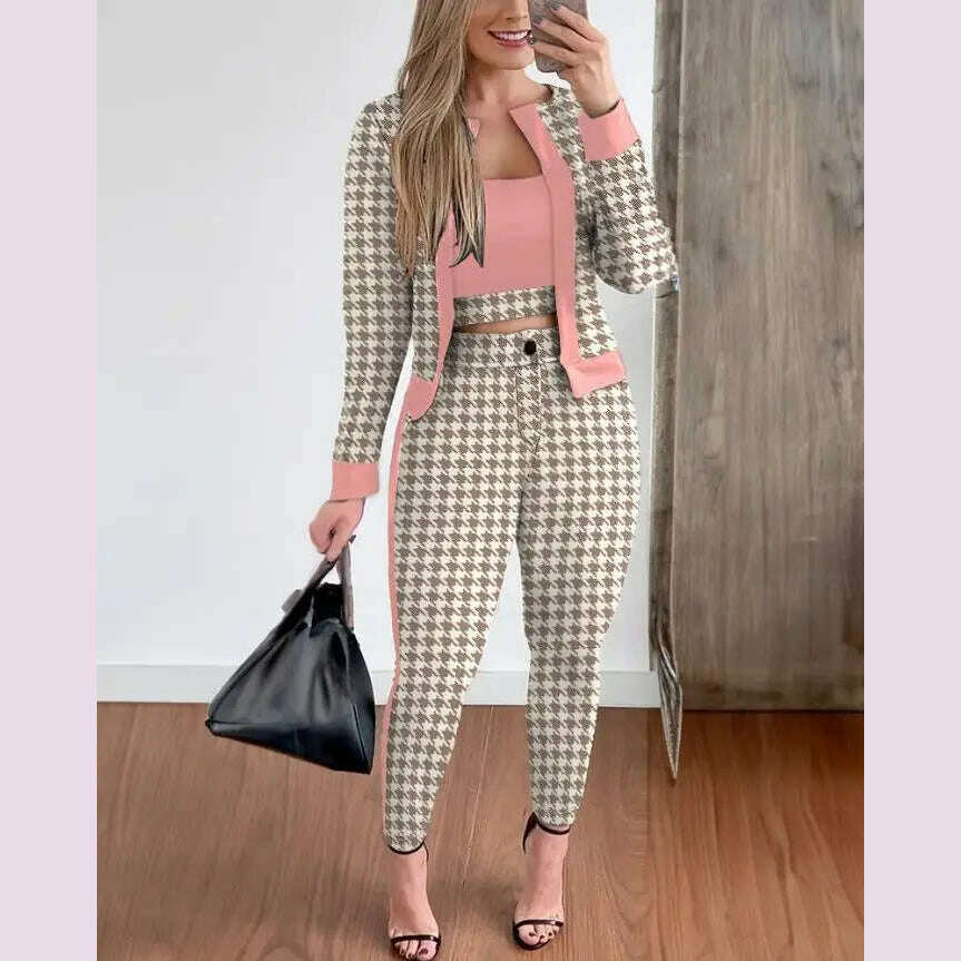 Sets Outifits Women 2024 Spring Autumn 3 Piece Set Plaid Print Crop Top & Pants Set With Coat Fashion Casual Elegant Female Set
