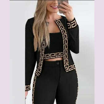 Sets Outifits Women 2024 Spring Autumn 3 Piece Set Plaid Print Crop Top & Pants Set With Coat Fashion Casual Elegant Female Set