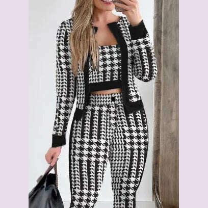 Sets Outifits Women 2024 Spring Autumn 3 Piece Set Plaid Print Crop Top & Pants Set With Coat Fashion Casual Elegant Female Set