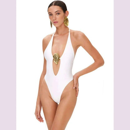 Sexy Deep V Neck Swimsuit With Skirt Women 2 Pcs Suits 2025  High Leg Backless Swimwear Fashion Female Holiday Beachwear Outfits