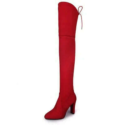 Sexy Party Fashion Suede Leather Shoes Women Over The Knee Heels Boots Stretch Flock Pointed Thick Heel Botas Black Long Boots