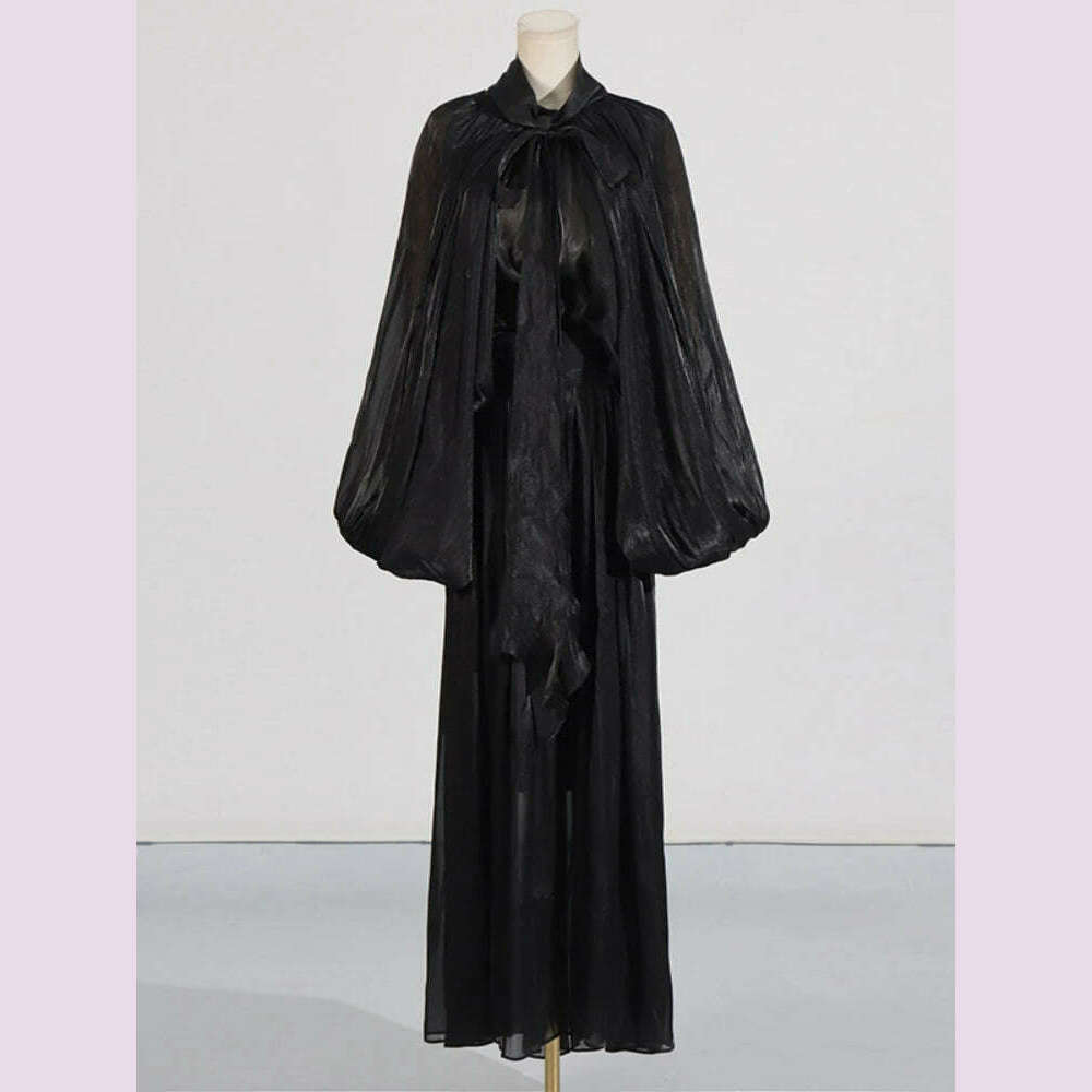Sexy Stand Collar Long Sleeve Hollow Out Long Dress Women Brown Balck Lantern Sleeve Backless Loose Dresses Party Evening Club
