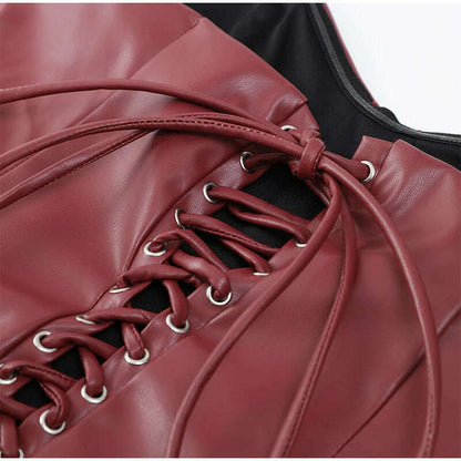 Sexy Woman Strapless Burgundy Slim Leather Long Dress Elegant Back Lace Up Side Slit Sleeveless Dresses 2025 Evening Party Robe
