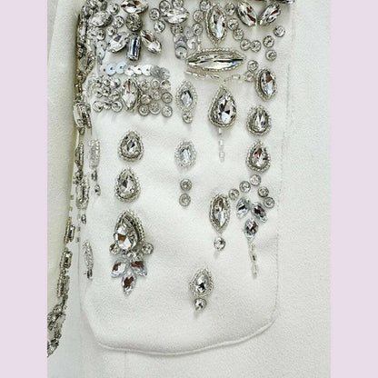 Sexy Women Black White Long Sleev Crystal Design V Necke Diamond Beads Long Dress  Single Breasted Slim Dresses Elegant Evening