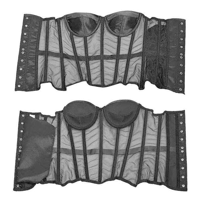 Sexy Women Sheer Bustier Lace Up Corset Top Corset Boned Waist Trainer Lingerie Overbust Corsets Body Shaper Corsets for Women