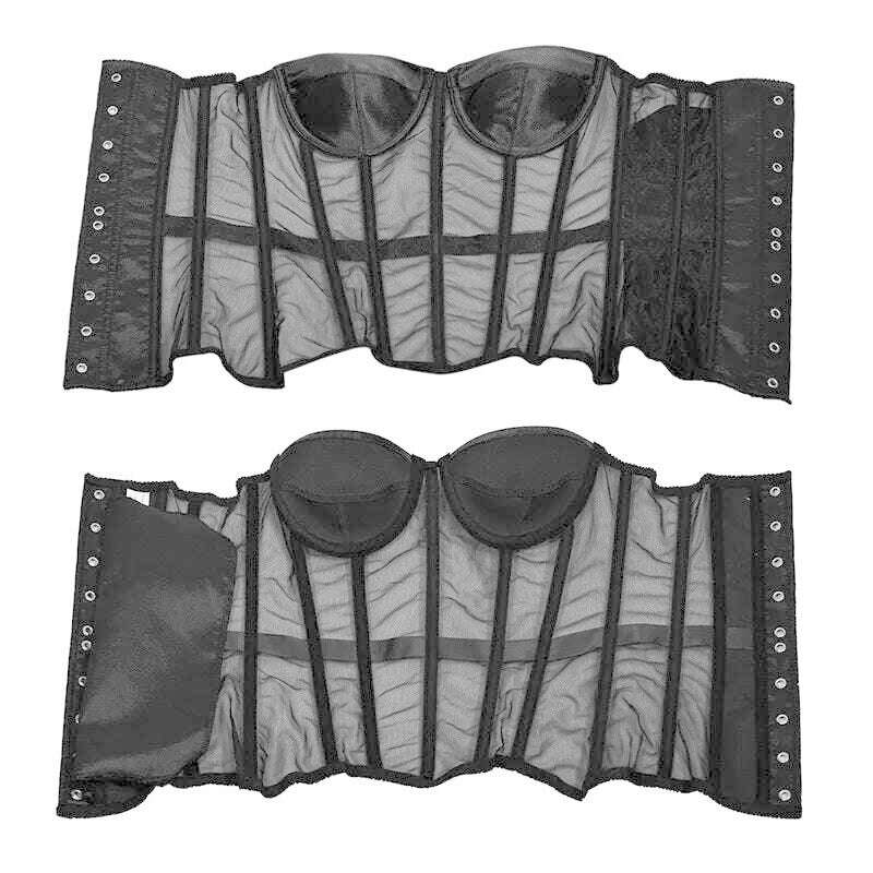 Sexy Women Sheer Bustier Lace Up Corset Top Corset Boned Waist Trainer Lingerie Overbust Corsets Body Shaper Corsets for Women