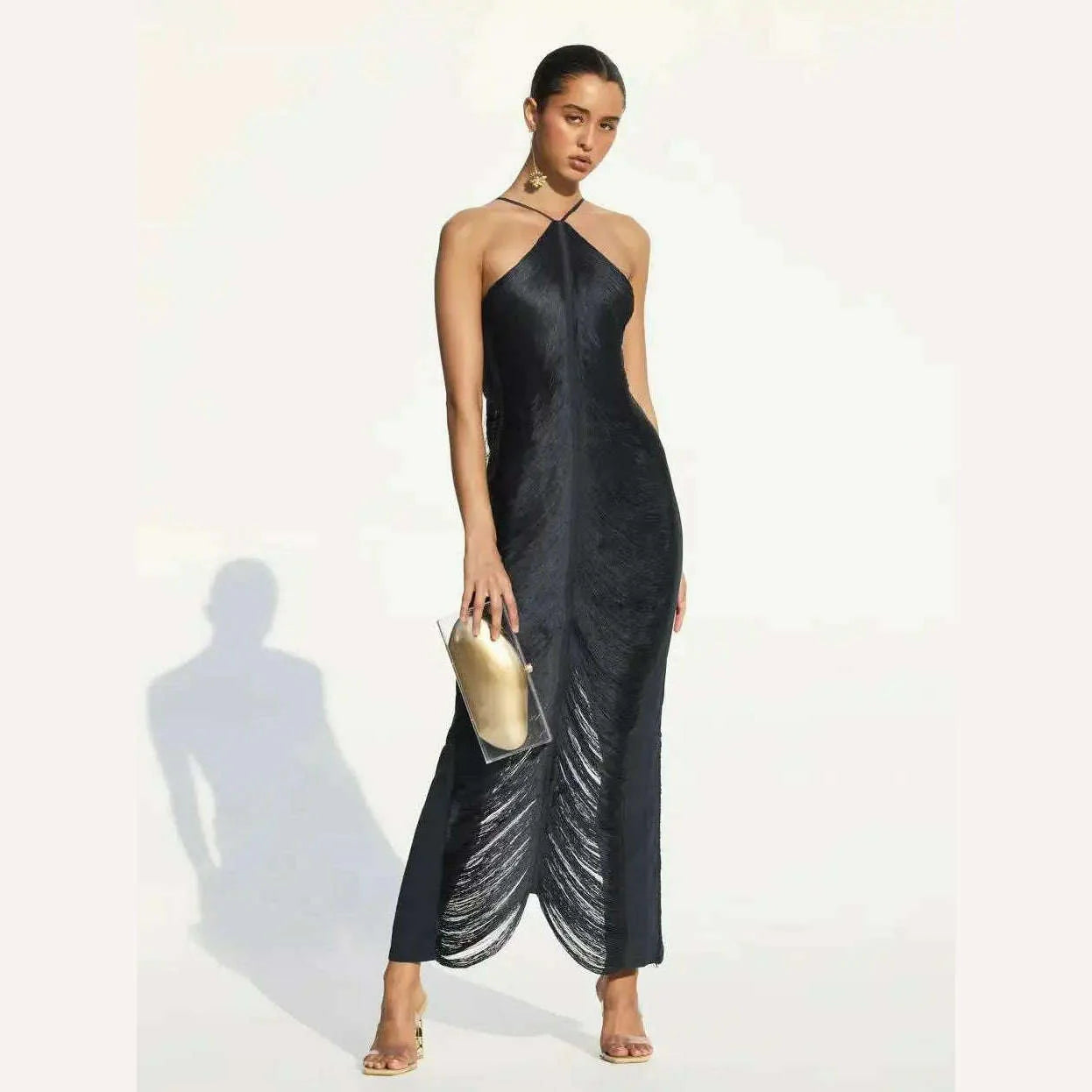 Shiny Metallic Halter Slim Mini Dress For Women Female Sleeveless Backless Bodycon Vestidos Ladies Party Club Evening Robes