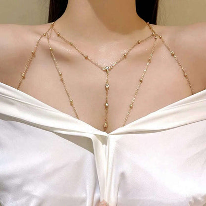 Shiny Rhinestones Tassel Sexy Chest Chain for Women Girls Fashion Metal Bra Cross Bikini Within Hollow Body Chain Jewelry