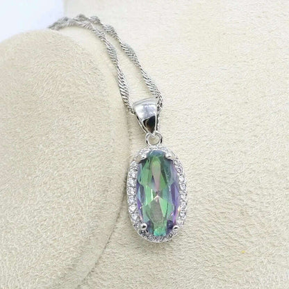 Silver 925 Jewelry Set Bridal For Women Rainbow Topaz Wedding Bracelet Necklace Rings Birthday Gift