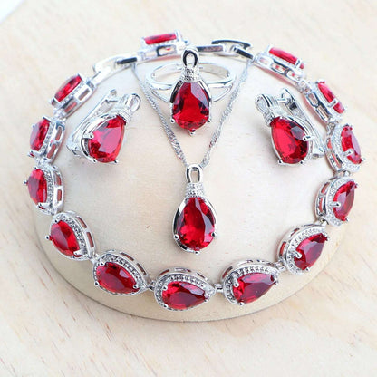 Silver 925 Women Bridal Jewelry Sets Wedding Costume Jewellery Rainbow Cubic Zirconia Earrings Rings Bracelets Pendant Necklace