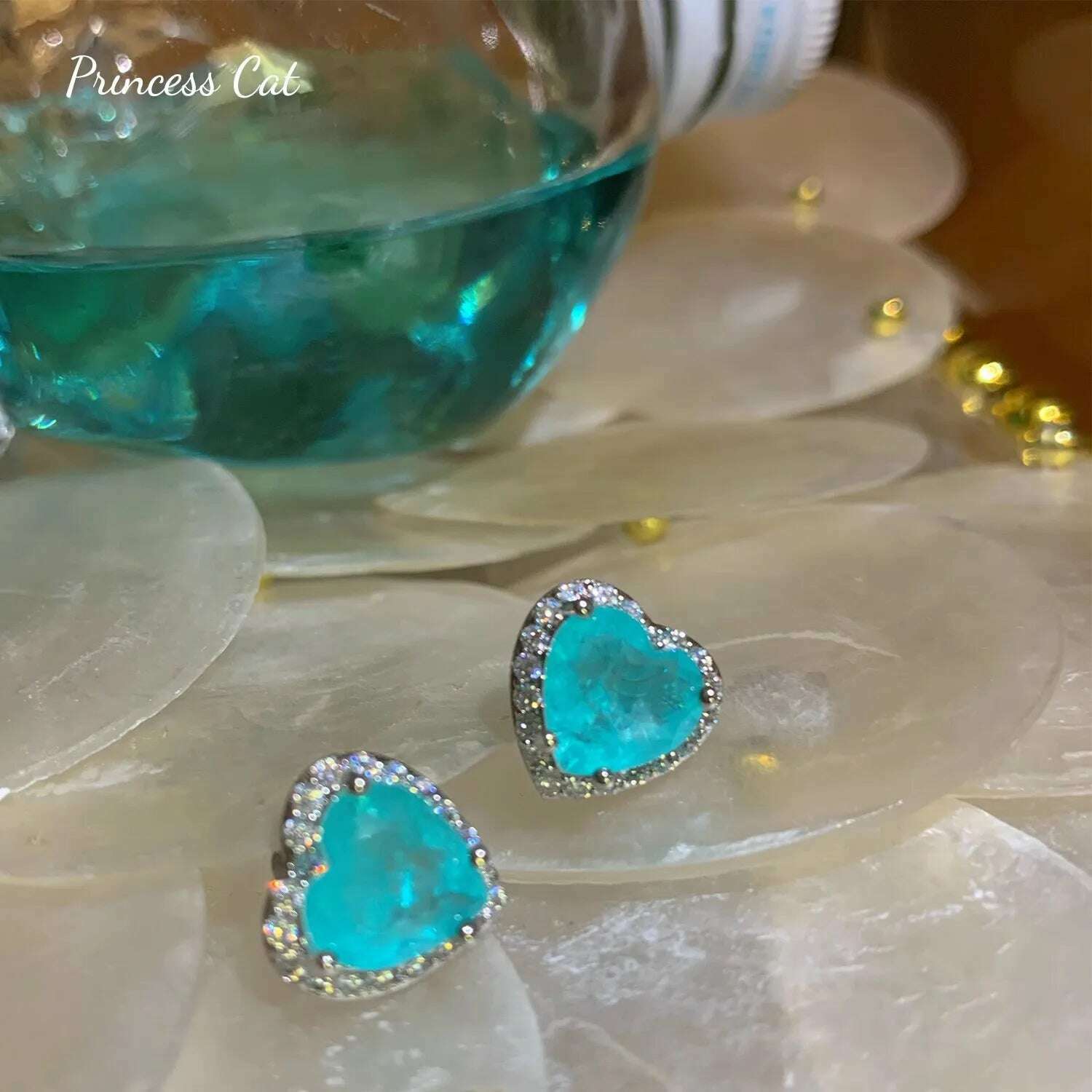 Silver Heart Shape Paraiba Tourmaline Gemstone Stud Earrings For Women Fashion Wedding Statement Jewelry Anniversary Gift