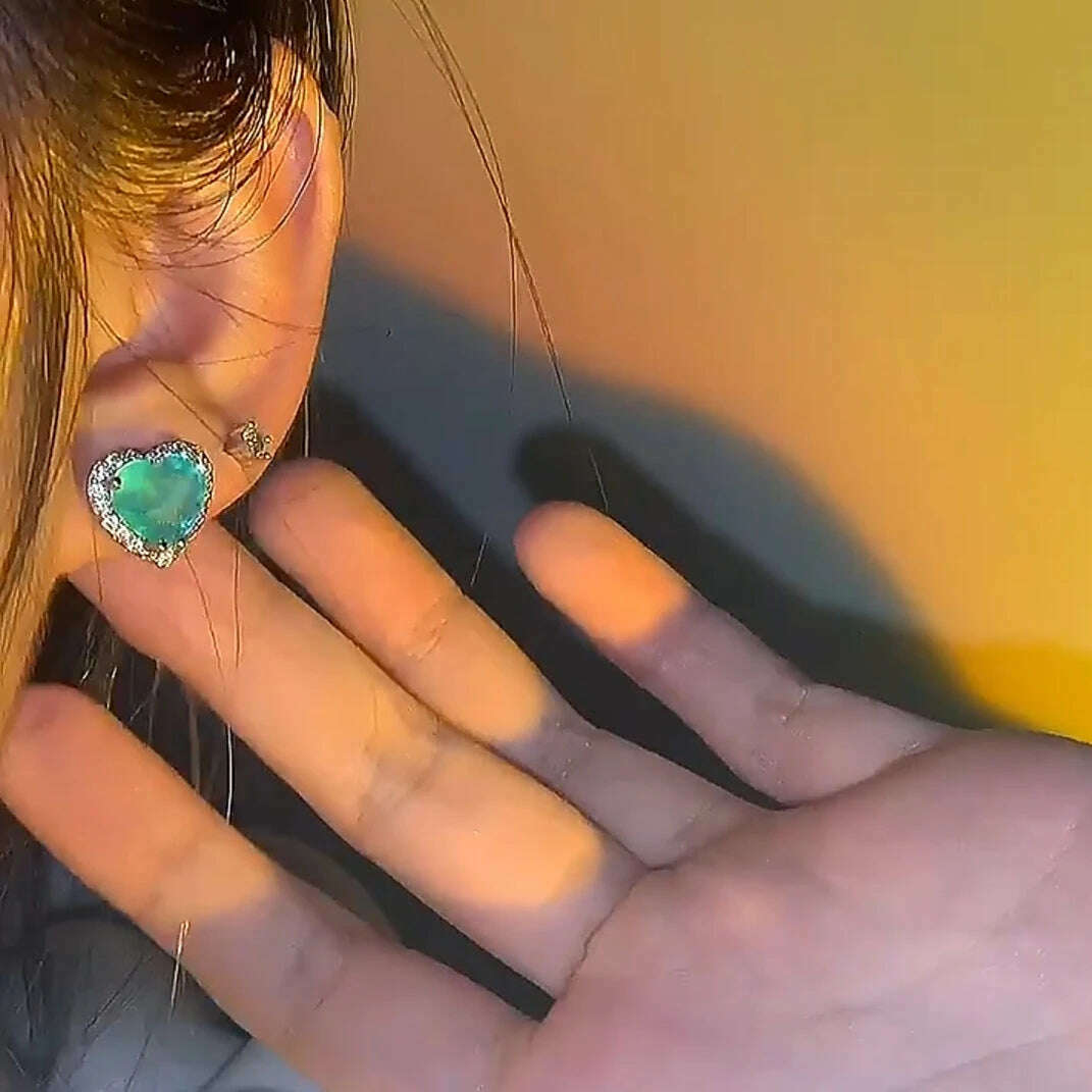 Silver Heart Shape Paraiba Tourmaline Gemstone Stud Earrings For Women Fashion Wedding Statement Jewelry Anniversary Gift