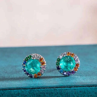 Silver Heart Shape Paraiba Tourmaline Gemstone Stud Earrings For Women Fashion Wedding Statement Jewelry Anniversary Gift