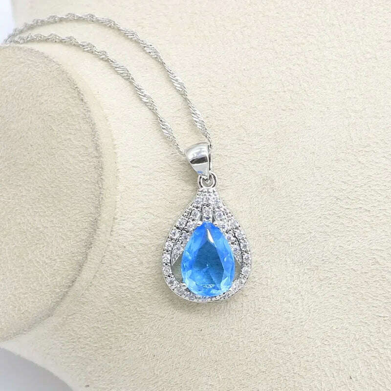 Sky Blue White Topaz 925 Sterling Silver Bridal Jewelry Sets For Women Earrings Necklace Ring Pendant Bracelets