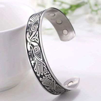 Skyrim Health Magnetic Therapy 316L Stainless Steel Bracelets Phoenix Totem Viking Cuff Bangle Wiccan Amulet Bracelet Women Men