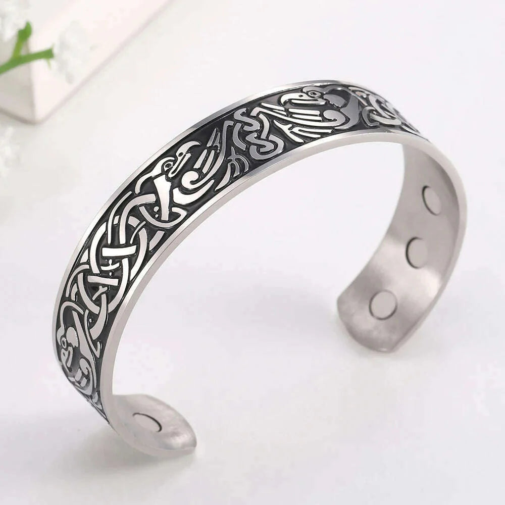 Skyrim Health Magnetic Therapy 316L Stainless Steel Bracelets Phoenix Totem Viking Cuff Bangle Wiccan Amulet Bracelet Women Men