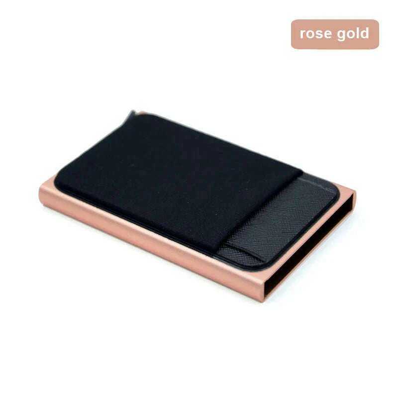 Slim Aluminum Card Wallet With Elasticity Back Pouch ID Credit Card Holder Mini RFID Wallet Automatic Pop up Bank Card Case