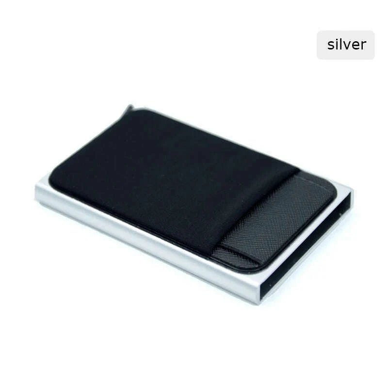 Slim Aluminum Card Wallet With Elasticity Back Pouch ID Credit Card Holder Mini RFID Wallet Automatic Pop up Bank Card Case