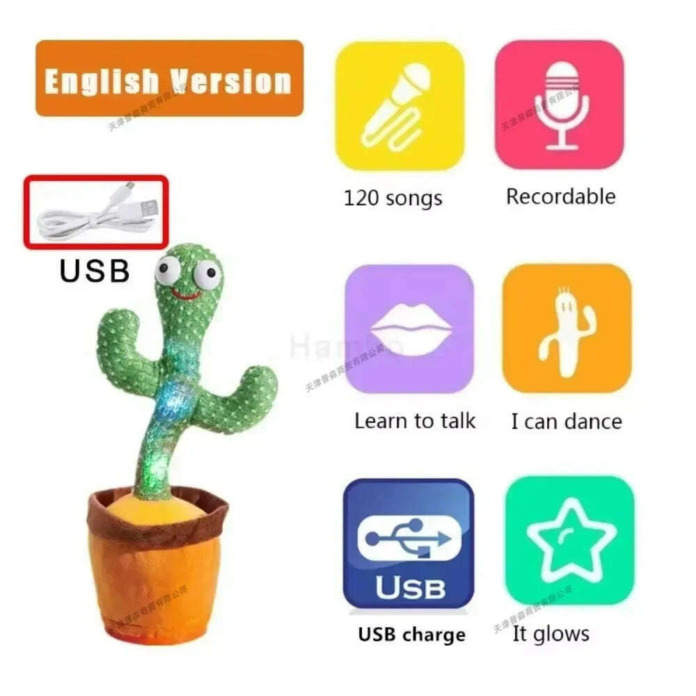 Smart Electronic Plush Toy for Baby Singing Dancing Talking and Sound Recording Cactus Toys for Kids Xmas Gifts for Children