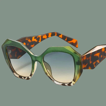 SO&amp;EI Fashion Oversized Polygon Cat Eye Sunglasses Women Retro Colorful Leopard Shades UV400 Men Gradient Sun Glasses