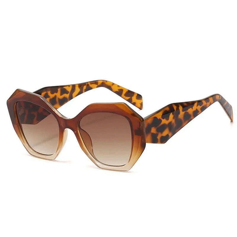 SO&amp;EI Fashion Oversized Polygon Cat Eye Sunglasses Women Retro Colorful Leopard Shades UV400 Men Gradient Sun Glasses