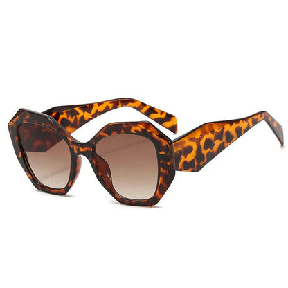 SO&amp;EI Fashion Oversized Polygon Cat Eye Sunglasses Women Retro Colorful Leopard Shades UV400 Men Gradient Sun Glasses