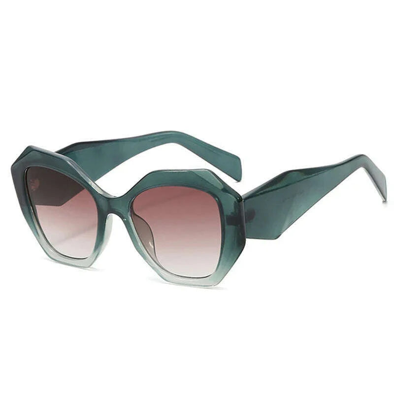 SO&amp;EI Fashion Oversized Polygon Cat Eye Sunglasses Women Retro Colorful Leopard Shades UV400 Men Gradient Sun Glasses