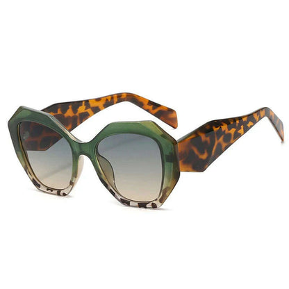 SO&amp;EI Fashion Oversized Polygon Cat Eye Sunglasses Women Retro Colorful Leopard Shades UV400 Men Gradient Sun Glasses