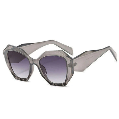 SO&amp;EI Fashion Oversized Polygon Cat Eye Sunglasses Women Retro Colorful Leopard Shades UV400 Men Gradient Sun Glasses
