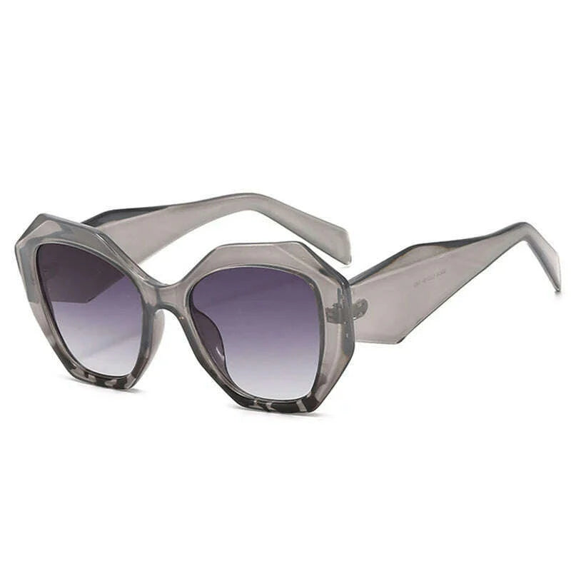 SO&amp;EI Fashion Oversized Polygon Cat Eye Sunglasses Women Retro Colorful Leopard Shades UV400 Men Gradient Sun Glasses