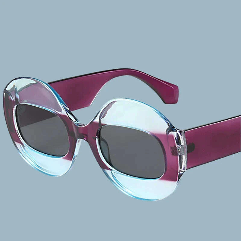 SO&amp;EI Fashion Round Contrast Color Women Sunglasses Retro Oval Clear Gradient Lens Shades UV400 Men Trending Punk Sun Glasses