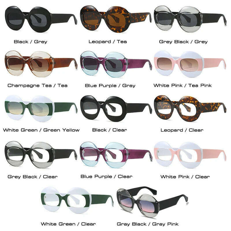 SO&amp;EI Fashion Round Contrast Color Women Sunglasses Retro Oval Clear Gradient Lens Shades UV400 Men Trending Punk Sun Glasses
