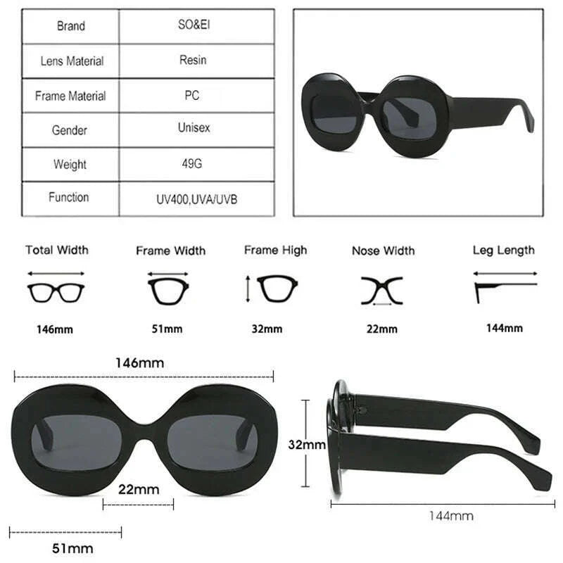 SO&amp;EI Fashion Round Contrast Color Women Sunglasses Retro Oval Clear Gradient Lens Shades UV400 Men Trending Punk Sun Glasses