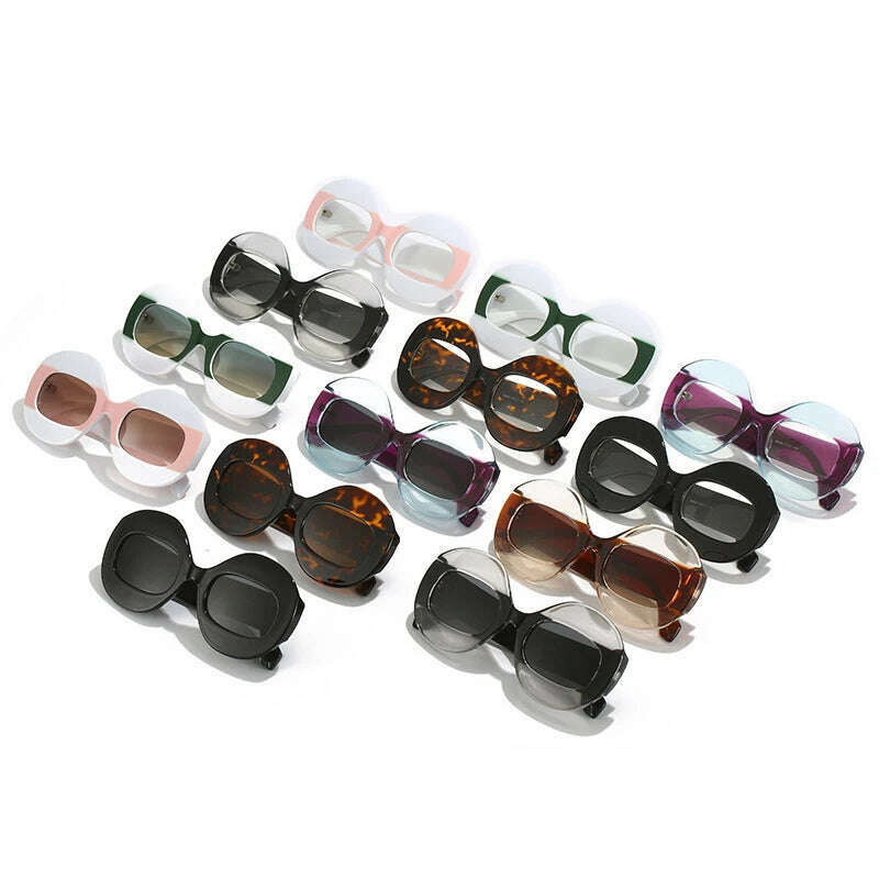SO&amp;EI Fashion Round Contrast Color Women Sunglasses Retro Oval Clear Gradient Lens Shades UV400 Men Trending Punk Sun Glasses