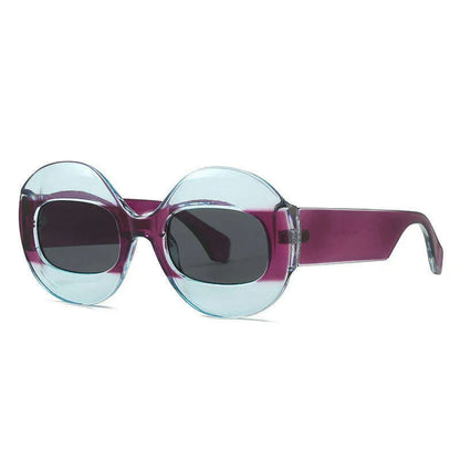SO&amp;EI Fashion Round Contrast Color Women Sunglasses Retro Oval Clear Gradient Lens Shades UV400 Men Trending Punk Sun Glasses