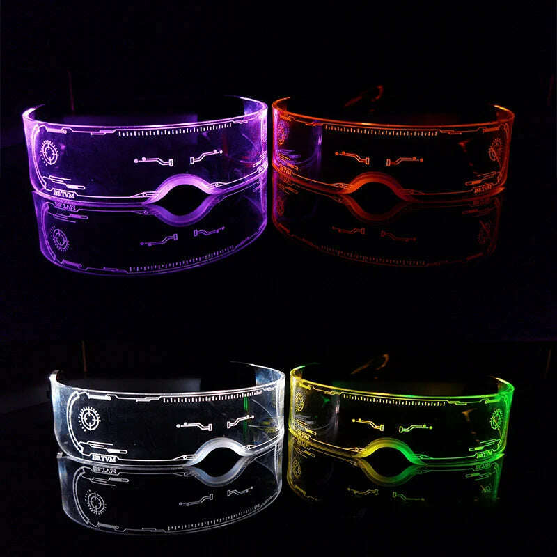 SO&amp;EI LED Luminous Sunglasses Vintage Punk Goggles Men Women Fashion Party Christmas Colorful Light Up Glasses Shades UV400