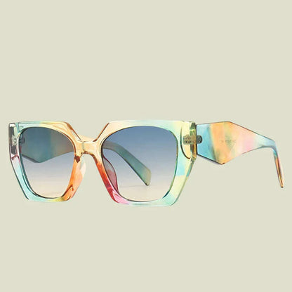 SO&amp;EI Retro Polygon Cat Eye Colorful Sunglasses Women Fashion Brand Designer Clear Gradient Shades UV400 Men Sun Glasses